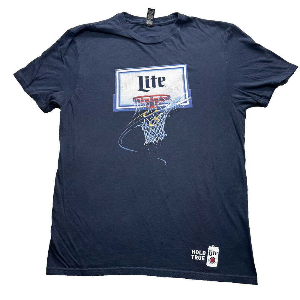 Miller Lite Basketball Shirt Mens Medium Navy Blue Short Sleeve Drinking Beer